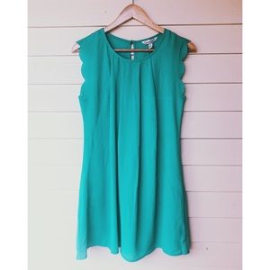 Turquoise Shift Dress with Scallop Sleeves